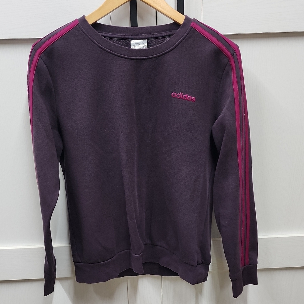 Adidas Women's Dark Purple Sweater with Pink Stripes